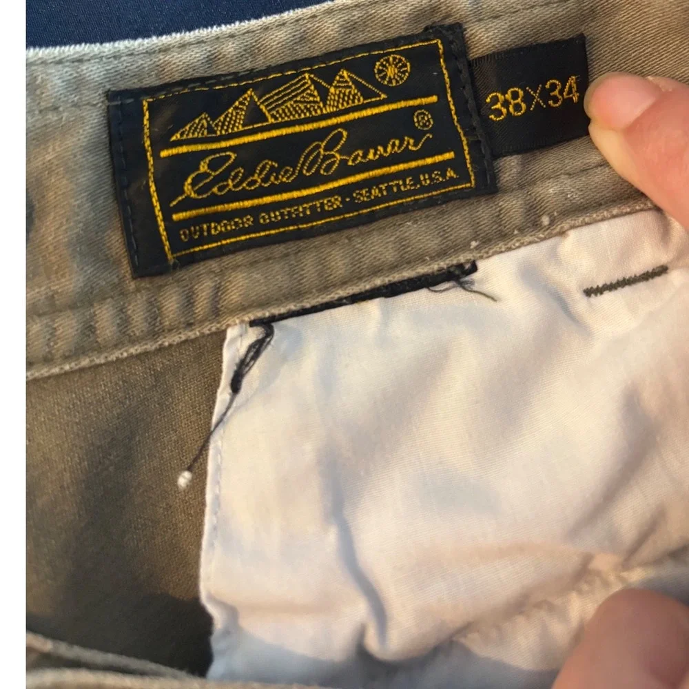 Eddie Bauer Mens Pleated Cargo Pants 38x34 Green Khaki Utility Outdoor Trousers